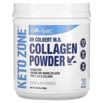 Divine Health, Dr. Colbert's Keto Zone, kolagen proszek, niezmożony, 20,74 uncji (588 g)