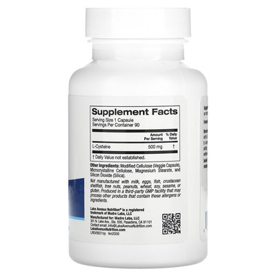 Lake Avenue Nutrition, L-Cysteine, 500 mg, 90 kapsułek warzywnych Lake Avenue Nutrition, L-Cysteine, 500 mg, 90 kapsułek warzywnych