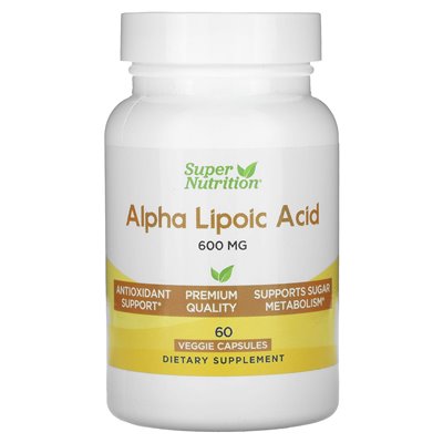 Super Nutrition, Alpha Lipoic Acid, 600 mg, 60 kapsułek wegetariańskich