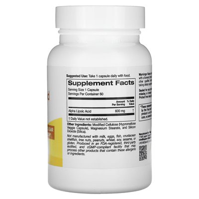 Super Nutrition, Alpha Lipoic Acid, 600 mg, 60 kapsułek wegetariańskich