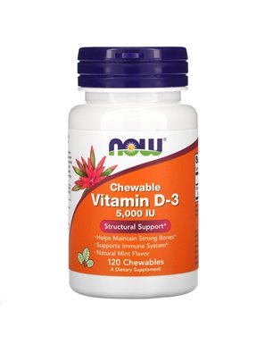 NOW Foods, Vitamin D-3 zum Kauen, natürliche Minze, 5.000 IE, 120 Kautabletten