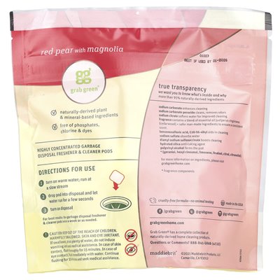 Grab Green, Garbage Disposal Freshener & Cleaner, Red Pear with Magnolia, 12 Pods, 5.9 oz (168 g) Grab Green, Garbage Disposal Freshener & Cleaner, Red Pear with Magnolia, 12 Pods, 5.9 oz (168 g)