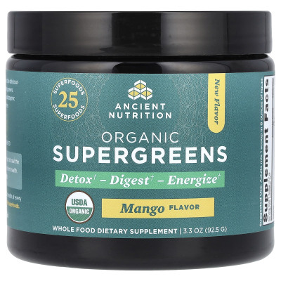 Starożytne odżywianie, organiczne supergreens, mango, 3,3 uncji (92,5 g)