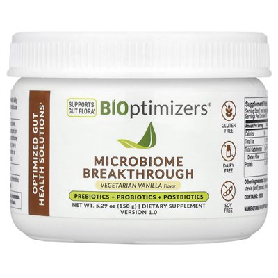 Bioptymiatory, przełom mikrobiomu, prebiotyki + probiotyki + postbiotyki, wegetariańska wanilia, 5,29 uncji (150 g)