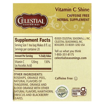 Felestial Spices, Vitamin C Shine, Caffeine Free, 20 Tea Bags, 1.6 oz (47 g)