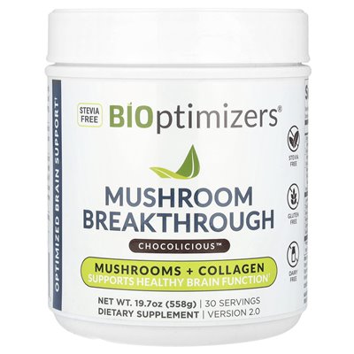 Bioptymiatory, przełom grzybowy, grzyb + kolagen, Chocolicious ™, 19,7 uncji (558 g)