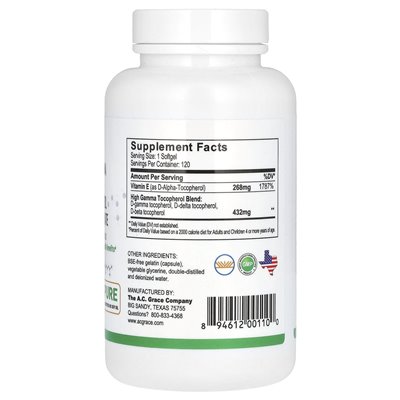 AC Grace Company, Unique E, High Gamma, gemischtes Tocopherol-Konzentrat, 120 Soft