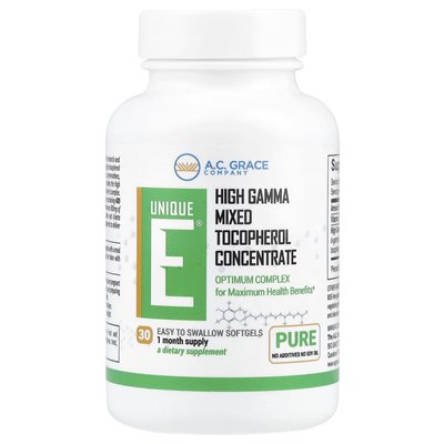 AC Grace Company, Unique E®, High Gamma Mixed Tocopherol Concentrate, 30 Softgels