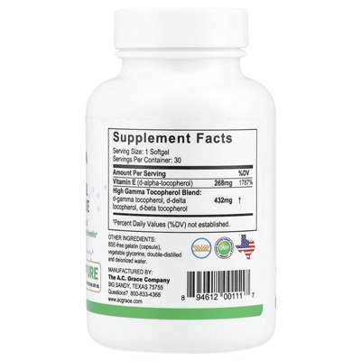 AC Grace Company, Unique E®, High Gamma Mixed Tocopherol Concentrate, 30 Softgels