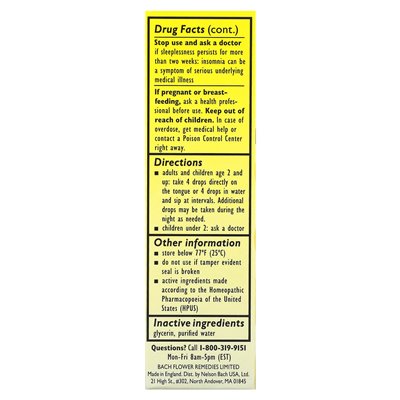 Bach, oryginalne środki zaradcze kwiatów, kroplowanie ratownicze, naturalna pomoc snu, 0,7 fl oz (20 ml)