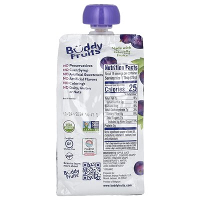 Owoce Buddy, Organiczne rozprzestrzenianie się owoców, winogrona Concord, 13 uncji (370 g)
