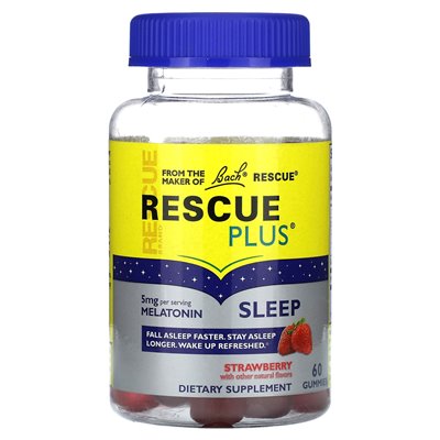 Bach, Rescue Plus, Sleep Gummi, truskawki, 5 mg, 60 gumzy (2,5 mg na gumę)