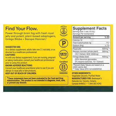 Naturals, Royal Jelly Brain Fuel, 6 fiolek, 0,35 fl oz (10 ml)