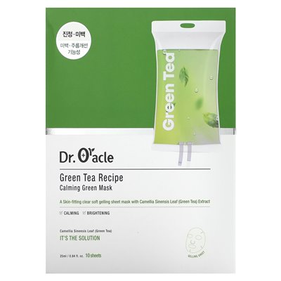 Dr Oracle, Calming Green Beauty Mask, Green Tea Recipe, 10 arkuszy maski, 0,84 fl oz (25 ml)