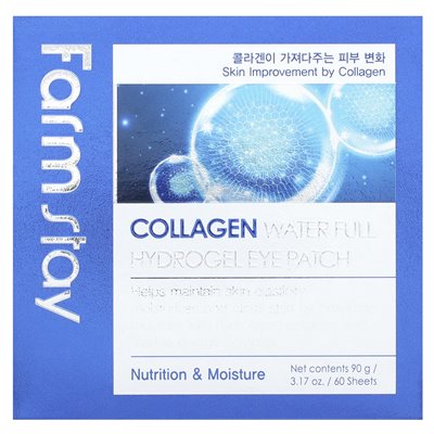 Farmstay, Collagen Water Full Hydrogel Eye Patch, Augenpflaster mit Kollagen und Wasser, 60 Blätter, 90 g (3,17 oz.)