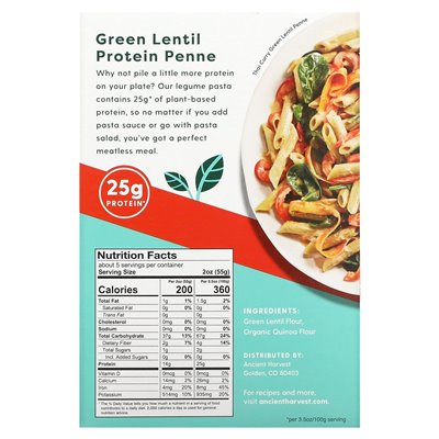 Ancient Harvest, pflanzliche Protein-Pasta, Grüne Linsen-Penne, 9,6 oz (272 g)