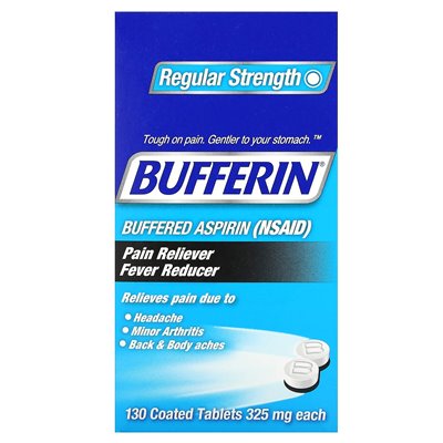 Buforina, buforowana aspiryna (NLPZ), regularna wytrzymałość, 650 mg, 130 tabletek powlekanych (325 mg na tablet)