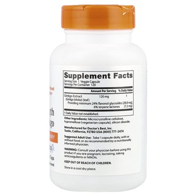 Doktor's Best, Extra Strength Ginkgo, 120 mg, 120 czapek wegetariańskich Doktor's Best, Extra Strength Ginkgo, 120 mg, 120 czapek wegetariańskich