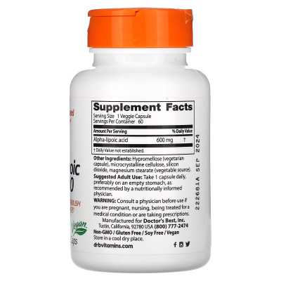 Doctor Best, Alpha Lipoic Acid 600, 600mg, 60 Vegetarian Caps