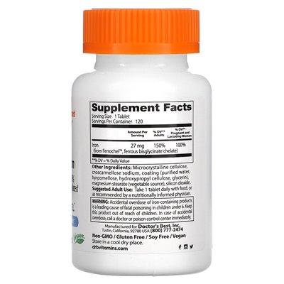 Najlepsze, wysoko wchłaniające żelazo z Ferrochel, 27 mg, 120 tabletek