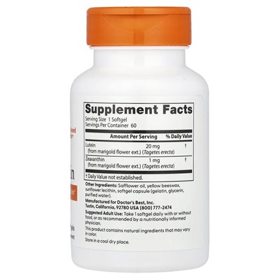 Doctor's Best, Lutein, 20 mg, 60 softgels