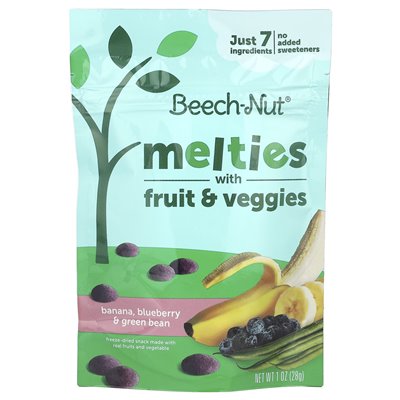 Beech-Nut, Naturalne, Warzywa & Owoce Melties, 8+ Miesięcy, Banan, Borówka & Fasolka szparagowa, 28 g Beech-Nut, Naturalne, Warzywa & Owoce Melties, 8+ Miesięcy, Banan, Borówka & Fasolka szparagowa, 28 g