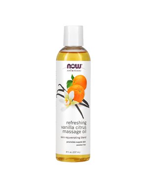 NOW Foods, Rozwiązania, Odświeżający Waniliowy Cytrusowy Olejek do Masażu, 8 uncji (237 ml)