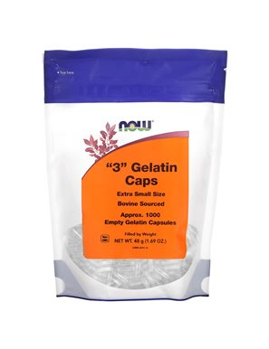 NOW Foods, "3" Gelatin Capsules, Extra Small Size, Approx 1,000 Empty Gelatin Capsules, 1.69 oz (48 g)