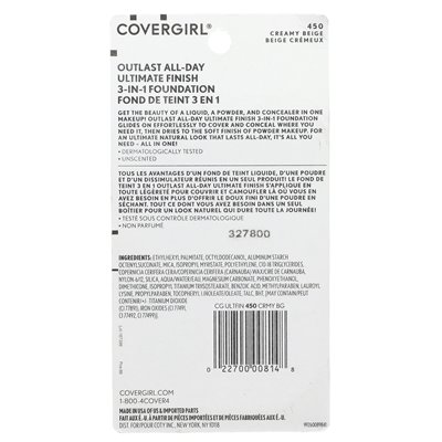 Covergirl, Outlast All-Day, Ultimate Finish 3-in-1 Foundation, 450 Creamy Beige, 0,4 Unzen (11 g)