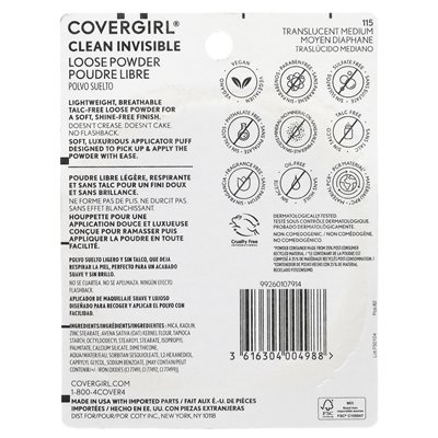 Covergirl, Clean Invisible, Loose Powder, 115 Półprzeznane medium, 0,63 uncji (18 g)