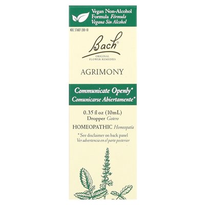 Bach, oryginalne środki zaradcze kwiatów, agrimony, 0,35 fl oz (10 ml)