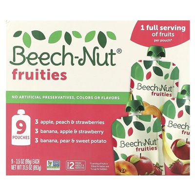 Beech-Nut, Fruities, 6+ Months, Variety Pack, 9 Pouches, 3.5 oz (99 g) Each Beech-Nut, Fruities, 6+ Months, Variety Pack, 9 Pouches, 3.5 oz (99 g) Each