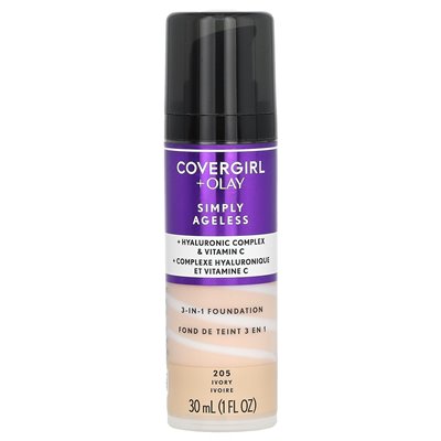 Covergirl, Olay Just Ageless, 3-in-1 Foundation, 205 Ivory, 1 Fl Oz (30 ml)