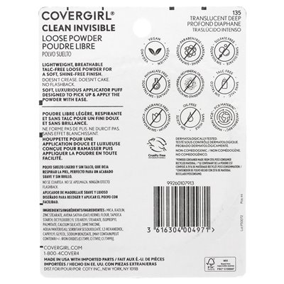 Covergirl, Clean Invisible, Loose Powder, 135 Translucent Deep, 0.63 oz (18 g)