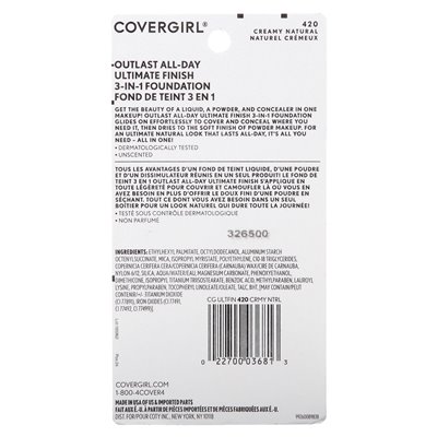 Covergirl, Outlast All-Day, Ultimate Finish 3-in-1 Foundation, 420 Creamy Natural, 0,4 Unzen (11 g)