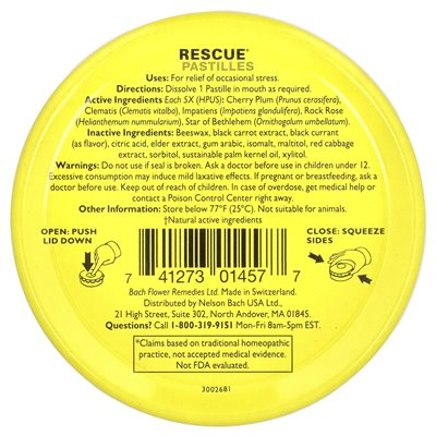 Bach, Rescue® Pastilles, Natural Stress Relief, Black Currant, 35 Pastilles, 1,7 uncji (50 g)