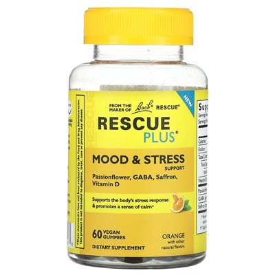 Bach, Rescue Plus, Mood &amp Stress Support, Orange, 60 wegańskich żelków