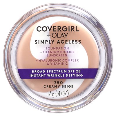 Covergirl, Olay Just Ageless, Foundation, SPF 28, 250 Creamy Beige, 0,4 uncji (12 g)