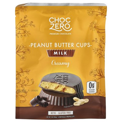 Choczero, Peanut Butter Cups, Milk Chocolate, Creamy, 6 Individually Wrapped Cups, 3 Ounces (85 G)