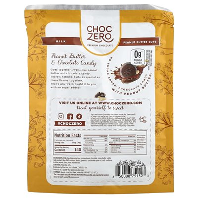 Choczero, Peanut Butter Cups, Milk Chocolate, Creamy, 6 Individually Wrapped Cups, 3 Ounces (85 G)