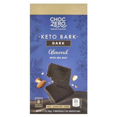Choczero, keto bark, dark chocolate, sea salt almond, 8 individually foil wrapped, 3.2 oz (90 g)