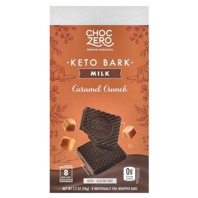 Choczero, keto bark, milk chocolate, caramel crunch, 8 individually foil wrapped, 3.2 oz (90 g)