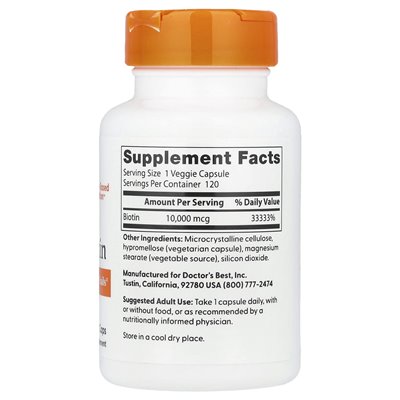 Doctor's Best, Biotin, 10.000 mcg, 120 vegetarische Kapseln
