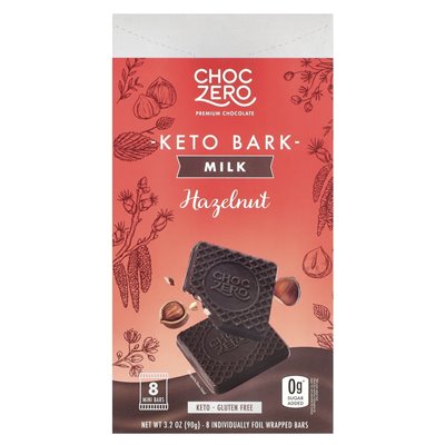 Choczero, keto bark, milk chocolate, hazelnut, 8 mini bars, 3.2 oz (90 g)