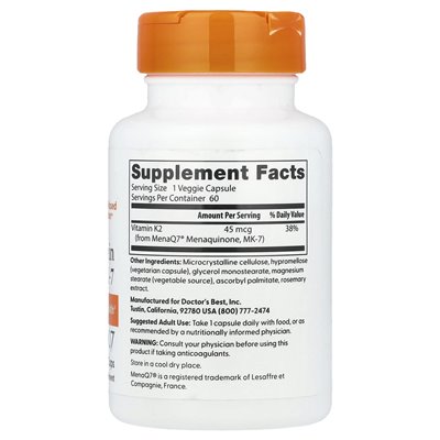 Najlepsza, naturalna witamina K2 MK-7, 45 mcg, 60 czapek wegetariańskich Najlepsza, naturalna witamina K2 MK-7, 45 mcg, 60 czapek wegetariańskich