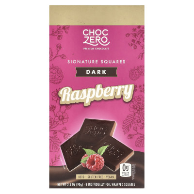 Choczero, Signature Squares, dunkle Schokolade, Himbeere, 8 einzeln in Folie verpackte Quadrate, 3,2 oz (90 g)