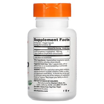 Doctor's Best, 5-HTP, 100mg, 60 Vegetarian Caps