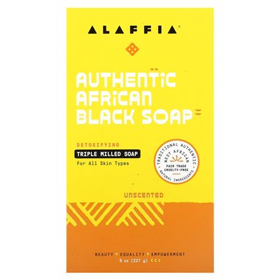 Alaffia, Authentic African Black Soap, Triple Milled, Unscented, 8 oz (227 g) Alaffia, Authentic African Black Soap, Triple Milled, Unscented, 8 oz (227 g)