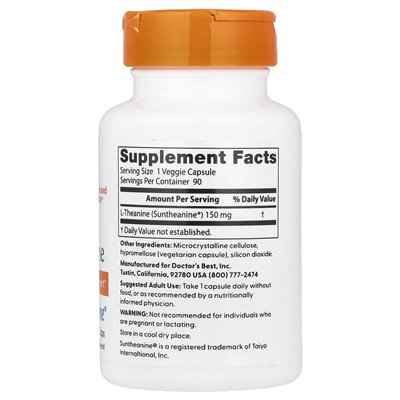 Doctor's Best, L-Theanina z Suntheaniną, 150 mg, 90 Wegetariańskich Kapsułek Doctor's Best, L-Theanina z Suntheaniną, 150 mg, 90 Wegetariańskich Kapsułek
