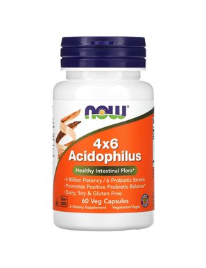 NOW Foods, 4x6 Acidophilus, 60 Vegetarian Capsules NOW Foods, 4x6 Acidophilus, 60 Vegetarian Capsules